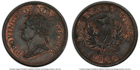 Nova Scotia. George IV "Thistle" Penny Token 1832 AU58 PCGS, Br-870, Charlton-NS-2B4 (Extremely Rare). Presently at PCGS, this near Mint State offerin...