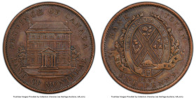 Province of Canada. Bank of Montreal / City Bank Mule Penny Token 1837-Dated (1842) AU55 PCGS, Br-526 (R-2), Charlton PC-2A1. A scarce and desirable m...