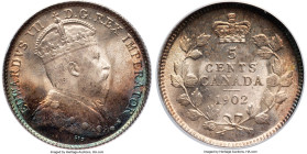 Edward VII 5 Cents 1902 MS67 PCGS, London mint, KM9. Gorgeous crescent-shaped coral toning melts into some smooth violet and peach hues. Ex. Dominion ...