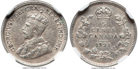 George V 5 Cents 1921 AU Details (Cleaned) NGC, Ottawa mint, KM22a. A highly sought-after type by George V Series Collectors, escaping the nearly 3 mi...