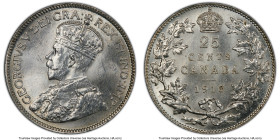 George V 25 Cents 1913 MS65 PCGS, Ottawa mint, KM24. Presently tied for the second highest grade at PCGS. The last time we offered a PCGS slabbed exam...