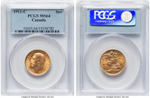 George V gold Sovereign 1911-C MS64 PCGS, Ottawa mint, KM20, S-3997. First date of type. HID09801242017 © 2024 Heritage Auctions | All Rights Reserved...