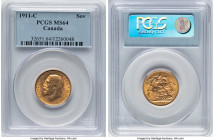 George V gold Sovereign 1911-C MS64 PCGS, Ottawa mint, KM20. HID09801242017 © 2024 Heritage Auctions | All Rights Reserved www.HA.com/TexasAuctioneerL...