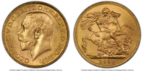 George V gold Sovereign 1918-C MS63 PCGS, Ottawa mint, KM20. HID09801242017 © 2024 Heritage Auctions | All Rights Reserved www.HA.com/TexasAuctioneerL...
