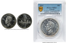 George VI "Pointed 7 - Quadrupled HP" Dollar 1947 MS61 PCGS, Royal Canadian mint, KM37. Pointed "7" and Quadrupled "HP" variety. HID09801242017 © 2024...