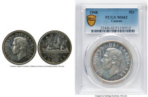George VI Dollar 1948 MS63 PCGS, Royal Canadian mint, KM46. A favorite among Canadian dollar type collectors as this "1948" date is especially sought-...