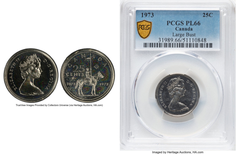 Elizabeth II Prooflike "Large Bust" 25 Cents 1973 PL66 PCGS, Royal Canadian mint...