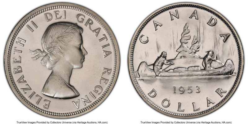 Elizabeth II Prooflike "Shoulder Fold" Dollar 1953 PL65 PCGS, Royal Canadian min...