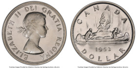 Elizabeth II Prooflike "Shoulder Fold" Dollar 1953 PL65 PCGS, Royal Canadian mint, KM54. Shoulder Fold (Strap) variety. HID09801242017 © 2024 Heritage...