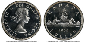 Elizabeth II Prooflike "Arnprior" Dollar 1955 PL67 PCGS, Royal Canadian mint, KM54. A desirable "Arnprior" variety at this Superb Gem tier. HID0980124...
