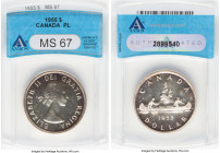 Elizabeth II Prooflike Dollar 1955 MS67 ANACS, Royal Canadian mint, KM54. HID09801242017 © 2024 Heritage Auctions | All Rights Reserved www.HA.com/Tex...
