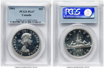 Elizabeth II Prooflike Dollar 1961 PL67 PCGS, Royal Canadian mint, KM54. Lustrous and flashy devices above the almost proof-like fields. HID0980124201...