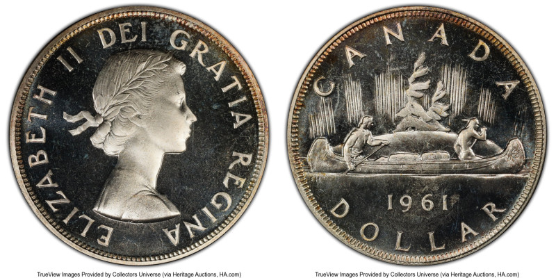 Elizabeth II Prooflike Dollar 1961 PL66 Cameo PCGS, Royal Canadian Mint, KM54. H...