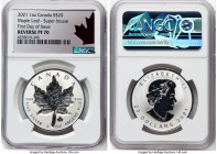 Elizabeth II silver Reverse Proof Super Incuse "Maple Leaf" 20 Dollars (1 oz) 2021 PR70 NGC, Royal Canadian mint. Mintage: 6,000. First Day of Issue. ...