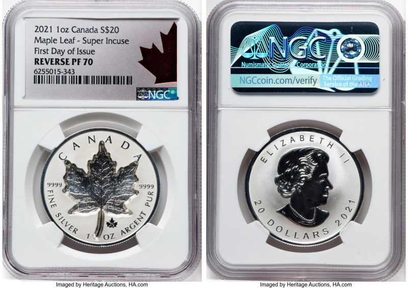 Elizabeth II silver Reverse Proof Super Incuse "Maple Leaf" 20 Dollars (1 oz) 20...