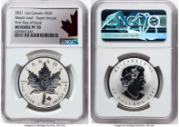 Elizabeth II silver Reverse Proof Super Incuse "Maple Leaf" 20 Dollars (1 oz) 2021 PR70 NGC, Royal Canadian mint. Mintage: 6,000. First Day of Issue. ...