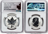 Elizabeth II silver Reverse Proof Super Incuse "Maple Leaf" 20 Dollars (1 oz) 2021 PR70 NGC, Royal Canadian mint. Mintage: 6,000. First Day of Issue. ...