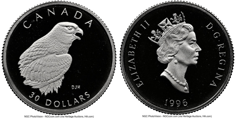 Elizabeth II platinum "Peregrine Falcon" Proof 30 Dollars 1996 PR69 Ultra Cameo ...