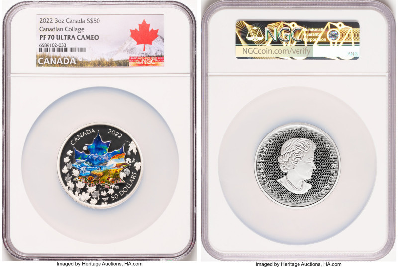 Elizabeth II silver Colorized Proof "Canadian Collage" 50 Dollars (3 oz) 2022 PR...