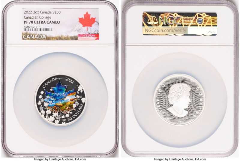 Elizabeth II silver Colorized Proof "Canadian Collage" 50 Dollars (3 oz) 2022 PR...