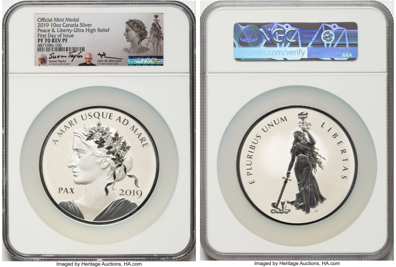 Elizabeth II silver Reverse Proof Ultra High Relief "Peace & Liberty" Mint Medal...