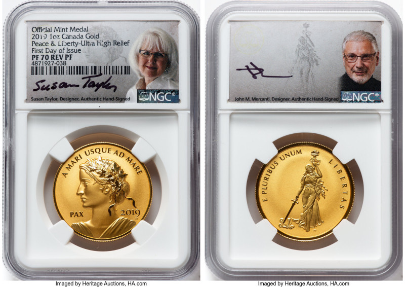 Elizabeth II gold Reverse Proof Ultra High Relief "Peace & Liberty" Mint Medal (...