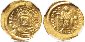 Justinian I the Great (AD 527-565). AV solidus (20mm, 4.50 gm, 7h). NGC Choice MS 4/5 - 5/5. Constantinople, 2nd officina, ca. AD 545-565. D N IVSTINI...