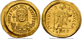 Justinian I the Great (AD 527-565). AV solidus (21mm, 4.54 gm, 6h). NGC MS 5/5 - 4/5, brushed. Constantinople, 9th officina, ca. AD 545-565. D N IVSTI...