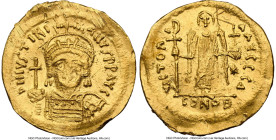 Justinian I the Great (AD 527-565). AV solidus (20mm, 4.34 gm, 6h). NGC AU 5/5 - 1/5, wrinkled, graffito, scuffs. Constantinople, 4th officina, ca. AD...
