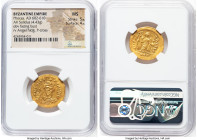 Phocas (AD 602-610). AV solidus (22mm, 4.43 gm, 7h). NGC MS 5/5 - 4/5. Constantinople, 6th officina, AD 607-610. D N FOCAS-PЄRP AV-G, draped, cuirasse...