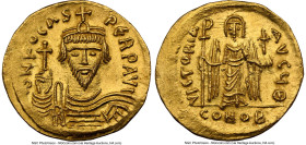 Phocas (AD 602-610). AV solidus (21mm, 4.47 gm, 7h). NGC MS 5/5 - 4/5. Constantinople, 9th officina, AD 607-610. D N FOCAS-PЄRP AVG, draped, cuirassed...