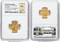 Heraclius with Heraclius Constantine (AD 613-641). AV solidus (19mm, 6h). NGC AU, graffito. Constantinople, 7th officina, AD 629-631. dd NN hЄRACLIЧS ...
