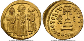 Heraclius with Heraclius Constantine, and Heraclonas (AD 632-641). AV solidus (20mm, 4.46 gm, 6h). NGC Choice AU 4/5 - 3/5, light marks. Constantinopl...