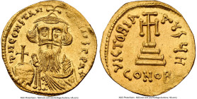 Constans II Pogonatus (AD 641-668). AV solidus (20mm, 4.41 gm, 6h). NGC MS 4/5 - 3/5, edge cut, clipped, brushed. Constantinople, 8th officina, ca. AD...
