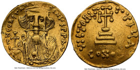 Constans II Pogonatus (AD 641-668). AV solidus (19mm, 4.30 gm, 7h). NGC XF 5/5 - 2/5, ex-jewelry, clipped, edge bends, punch marks. Constantinople, 1s...