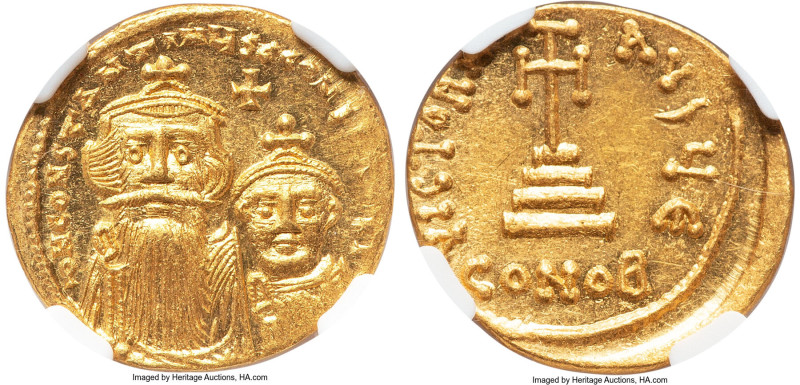 Constans II Pogonatus with Constantine IV (AD 654-668). AV solidus (20mm, 4.37 g...