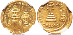 Constans II Pogonatus with Constantine IV (AD 654-668). AV solidus (20mm, 4.37 gm, 5h). NGC MS S 4/5 - 4/5, clipped. Constantinople, 5th officina, ca....
