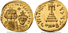 Constans II Pogonatus with Constantine IV (AD 654-668). AV solidus (20mm, 4.43 gm, 7h). NGC MS 4/5 - 4/5, clipped. Constantinople, 7th officina, ca. 6...