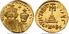Constans II Pogonatus with Constantine IV (AD 654-668). AV solidus (20mm, 4.37 gm, 6h). NGC MS 4/5 - 3/5, brushed, clipped. Constantinople, 3rd offici...