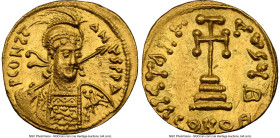 Constantine IV Pogonatus (AD 668-685). AV solidus (19mm, 4.47 gm, 6h). NGC Choice AU 4/5 - 2/5, bent. Constantinople, 2nd officina, AD 681-685. P CONS...