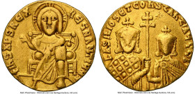 Basil I the Macedonian and Constantine (AD 868-879). AV solidus (19mm, 4.31 gm, 6h). NGC VF 5/5 - 2/5, wavy flan, brushed, edge smoothing. Constantino...