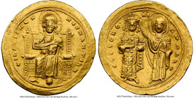 Romanus III Argyrus (AD 1028-1034). AV histamenon nomisma (25mm, 4.37 gm, 7h). NGC Choice XF 5/5 - 4/5, brushed. Constantinople. +IhS XIS RЄX-RЄϚNANTI...
