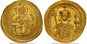 Constantine IX Monomachus (AD 1042-1055). AV histamenon nomisma (28mm, 4.43 gm, 5h). NGC Choice AU 5/5 - 4/5, brushed. Constantinople. + IhS XIS RЄX-R...
