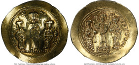 Romanus IV Diogenes (AD 1068-1071), with Eudocia, Michael VII, Constantius and Andronicus. AV histamenon nomisma scyphate (26mm, 4.34 gm, 6h). NGC Cho...