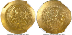 Michael VII Ducas (AD 1071-1078). AV/EL histamenon nomisma scyphate (26mm, 4.41 gm, 6h). NGC AU 4/5 - 5/5. Constantinople. Bust of Christ facing, wear...
