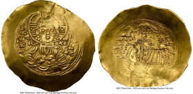 Manuel I Comnenus (AD 1143-1180). AV hyperpyron (30mm, 4.46 gm, 5h). NGC AU 4/5 - 2/5, wrinkled, graffito. Constantinople, AD 1143-1152. +KERO-HΘEI, f...