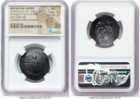 Andronicus I (AD 1183-1185). BI aspron trachy (27mm, 4.29 gm, 5h). NGC AU 3/5 - 3/5. Constantinople. ΜHΡ-ΘV (barred), the Virgin, nimbate, standing fa...