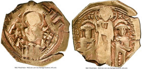 Andronicus II Palaeologus and Michael IX (AD 1295-1320). AV/EL hyperpyron (21mm, 3.14 gm, 6h). NGC VF 2/5 - 4/5. Constantinople, ca. AD 1294-1320. Hal...