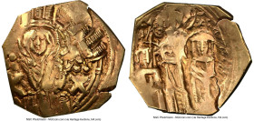 Andronicus II Palaeologus with Andronicus III (AD 1325-1334). AV/EL hyperpyron (21mm, 2.84 gm, 6h). NGC Choice XF 3/5 - 2/5, graffito. Constantinople,...