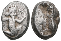Greek Coins ACHAEMENID EMPIRE.Time of Darios I to Xerxes II.(Circa 485-420 BC).Sardes.Siglos. Obv : Persian king or hero, wearing kidaris and kandys a...